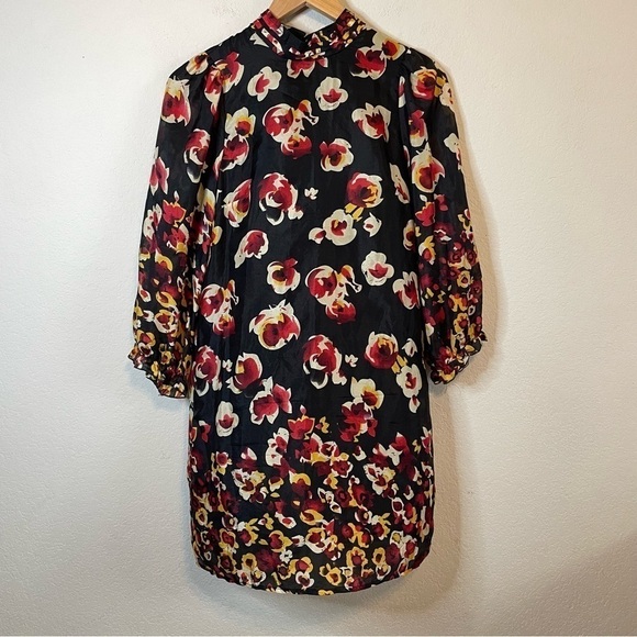 Aryn K Black Floral Silk Mini Dress Size Small - Picture 2 of 15